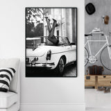 Elegant High Heel Canvas Art in Classic Car with Black Floating Frame - 40cm x 60cm - Top-Down View