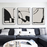 Elegant Black and Beige Canvas Wall Art Set - 80cm x 120cm with Framed Finish - Front View