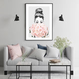 Wall Art 80cmx120cm Roses Girl Black Frame Canvas - Side View