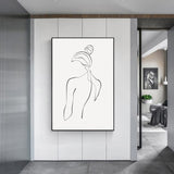 Wall Art 70cmx100cm Woman Back Line Art Black Frame Canvas - Side View
