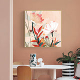 Wall Art 80cmx80cm Native Floral Gold Frame Canvas - Front View
