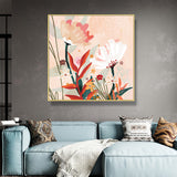Wall Art 80cmx80cm Native Floral Gold Frame Canvas - Top-Down View