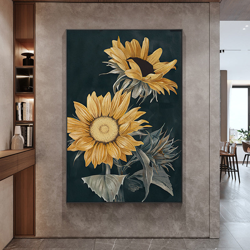 Framed Sunflower Canvas Art - 40cm x 60cm with Black Floating Frame