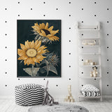 Wall Art 90cmx135cm Sunflowers Black Frame Canvas - Top-Down View