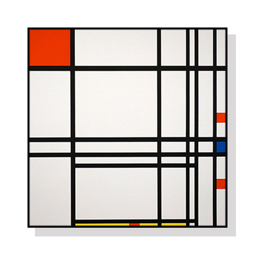 Framed Abstract Canvas Art by Piet Mondrian - 40cm x 40cm Black Framed Print