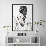 Wall Art 70cmx100cm Woman Back With Butterfly Black Frame Canvas