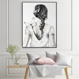 Wall Art 80cmx120cm Woman Back With Butterfly Black Frame Canvas - Front View