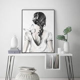 Wall Art 80cmx120cm Woman Back With Butterfly Black Frame Canvas - Top-Down View