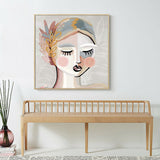 Wall Art 80cmx80cm Calm Girl Gold Frame Canvas - Side View