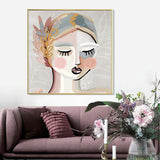 Wall Art 80cmx80cm Calm Girl Gold Frame Canvas - Top-Down View