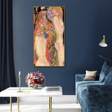 Wall Art 60cmx120cm Water Serpents By Gustav Klimt Gold Frame Canvas - Front View