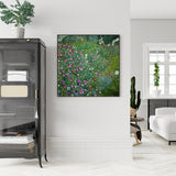 Wall Art 70cmx70cm Italian garden by Gustav Klimt Black Frame Canvas - Side View