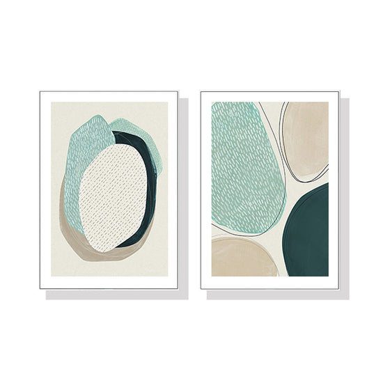 Abstract Green Circle Canvas Wall Art Set with White Frames - 80cm x 120cm