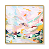 Hand-Painted 40cmx40cm Abstract Pink Mountain Canvas Art in Elegant Gold Frame