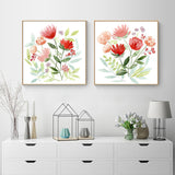 Floral Elegance: 90cmx90cm Gold Framed Canvas Wall Art Set (2 Pieces) - Front View