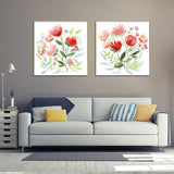 Floral Elegance: 90cmx90cm Gold Framed Canvas Wall Art Set (2 Pieces) - Side View