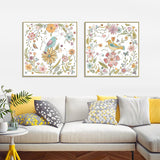 Floral Birds Canvas Art Set with Gold Frame - 90cm x 90cm - Front View