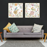 Floral Birds Canvas Art Set with Gold Frame - 90cm x 90cm - Side View