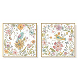 Wall Art 60cmx60cm Floral birds 2 Sets Gold Frame Canvas