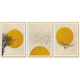Elegant Gold Framed Canvas Art - Flock of Birds Silhouette at Sunset (100cm x 150cm)