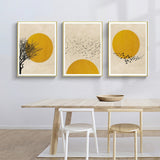 Wall Art 60cmx90cm Flock Of Birds Sun Silhouette 3 Sets Gold Frame Canvas - Front View