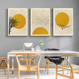 Wall Art 60cmx90cm Flock Of Birds Sun Silhouette 3 Sets Gold Frame Canvas - Side View