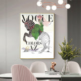 Wall Art 60cmx90cm Vogue Lady Gold Frame Canvas - Front View