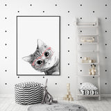 Wall Art 80cmx120cm Cat With Glasses Black Frame Canvas - Front View