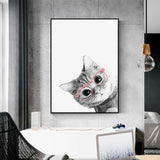 Wall Art 80cmx120cm Cat With Glasses Black Frame Canvas - Top-Down View