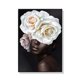 African Woman Flower Canvas Art 100cm x 150cm with Black Frame
