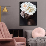 African Woman Flower Canvas Art 100cm x 150cm with Black Frame - Top-Down View