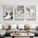 80x120cm Modern Abstract Beige Canvas Wall Art Set of 3 with Black Frames - Front View