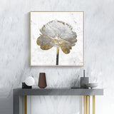 Wall Art 70cmx70cm Gold And White Blossom On White 2 Sets Gold Frame Canvas - Side View