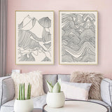 Wall Art 70cmx100cm Line Art Mountain 2 Sets Gold Frame Canvas - Front View