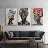 African Women Canvas Art Set - 80cm x 120cm Black Frame - 3 Piece Collection - Front View