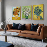 Canvas Art Set: Van Gogh's Sunflowers and Roses in Elegant Gold Frames - 100cm x 150cm - Side View