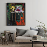 Wall Art 80cmx120cm Reading Girl by Pablo Picasso Black Frame Canvas - Side View