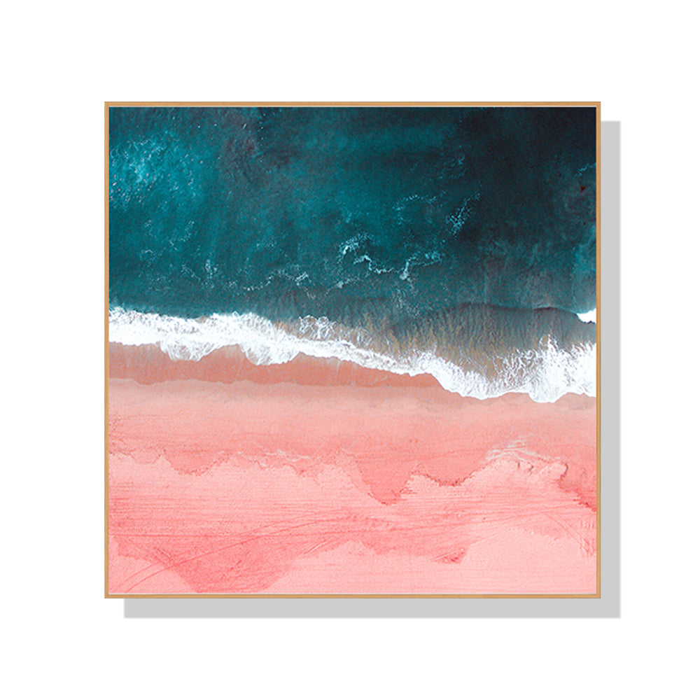 Framed Pink Canvas Art - 40cm x 40cm with Sea Wood Finish