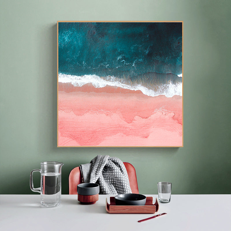 Framed Pink Canvas Art - 40cm x 40cm with Sea Wood Finish