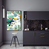 Wall Art 60cmx90cm Toucan plants Black Frame Canvas - Front View