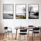 Wall Art 40cmx60cm Calm Lake Bridge Tree Scene 3 Sets Black Frame Canvas - Side View