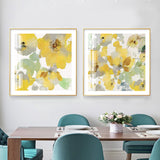 Wall Art 70cmx70cm Yellow Flowers American Style 2 Sets Gold Frame Canvas - Front View