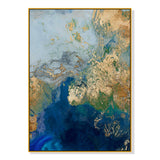 Elegant Marbled Blue and Gold Canvas Artwork with Gold Frame - 90cm x 135cm