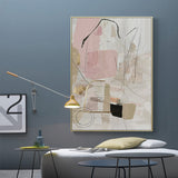 Wall Art 80cmx120cm Abstract Pink Gold Frame Canvas - Side View
