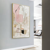 Wall Art 80cmx120cm Abstract Pink Gold Frame Canvas - Top-Down View