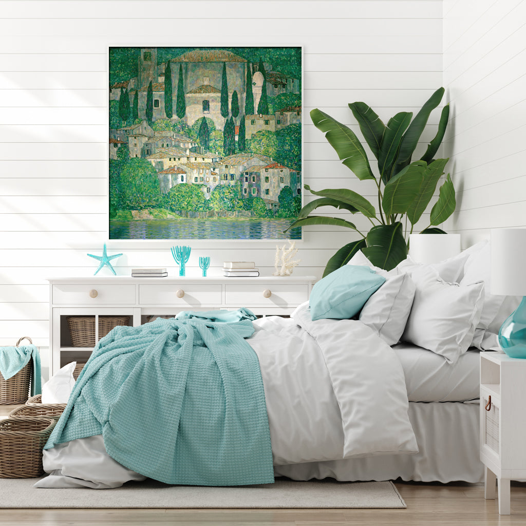 Gustav Klimt's Kirche In Cassone - 100cm x 100cm Canvas Wall Art with White Floating Frame