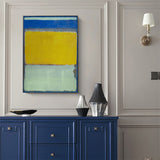 Mark Rothko Inspired Blue Yellow Green Canvas Wall Art 90x135cm with Black Frame - Front View