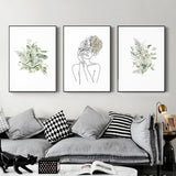 Botanical Line Art Girl Canvas Set with Black Frame - 80cm x 120cm - Side View