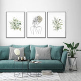 Botanical Line Art Girl Canvas Set with Black Frame - 80cm x 120cm - Top-Down View