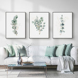Wall Art 60cmx90cm Eucalyptus Plant 3 Sets Black Frame Canvas - Front View